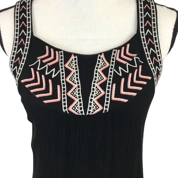 Bailey Blue Womens Black Gauze Embroidered Strap Sleeve Tunic Dress Size M - Picture 2 of 7